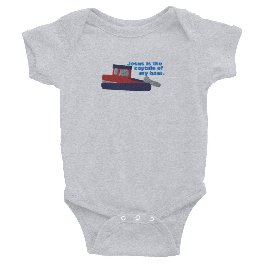 Jesus Is the Captain of My Boat (RB) Embroidered Baby Bodysuit