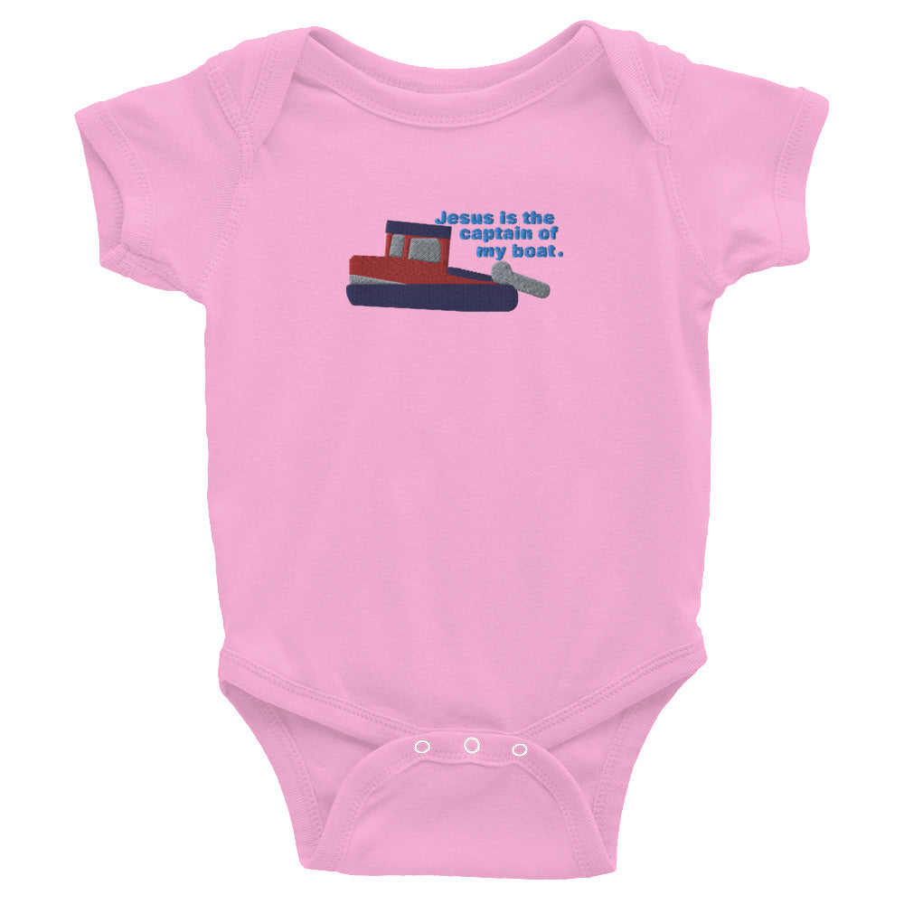 Jesus Is the Captain of My Boat (RB) Embroidered Baby Bodysuit