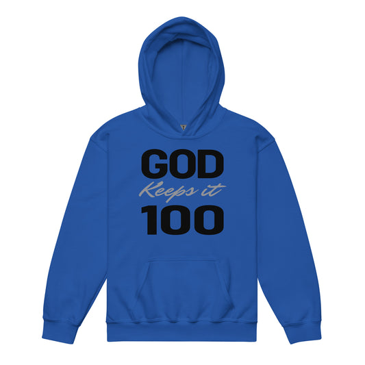 God Keeps it 100 Youth Heavyweight Hoodie