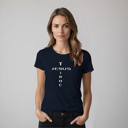 Jesus Christ Cross Women's 100% Cotton Semi-Fitted T-Shirt