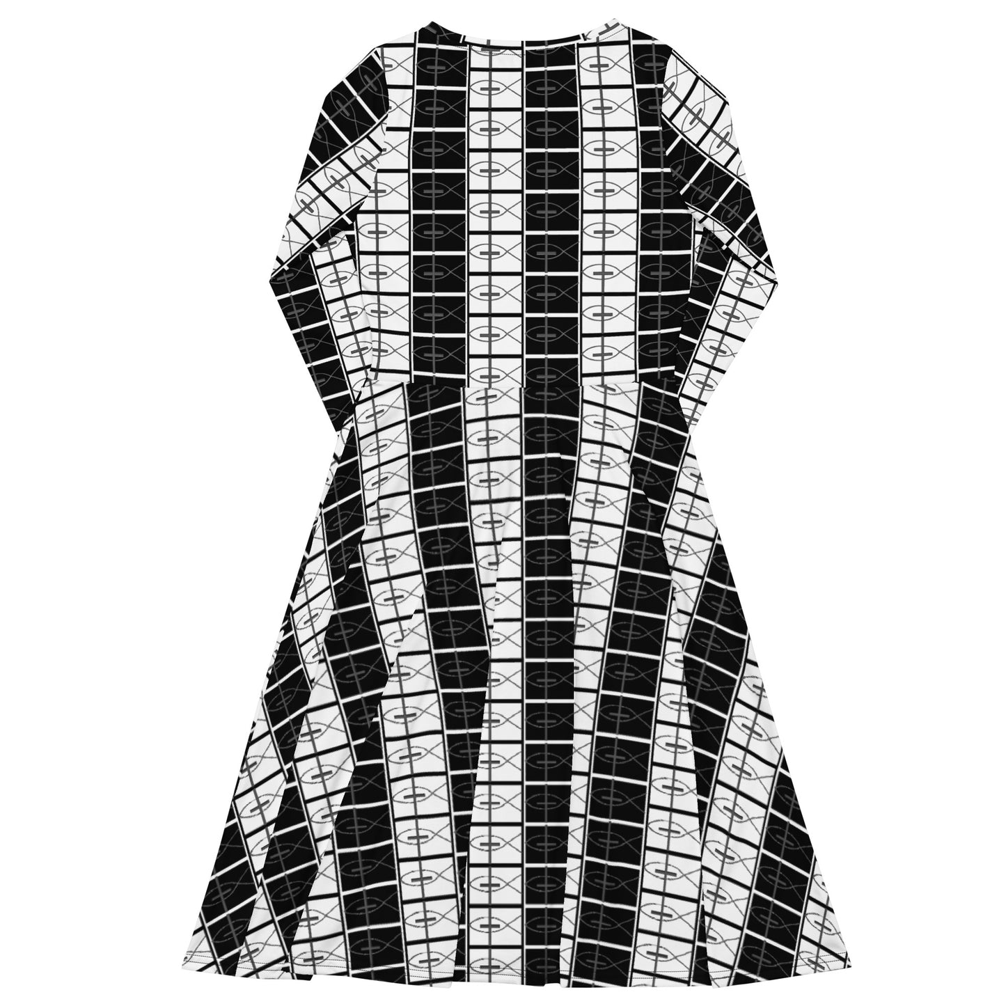 Ichthys and Cross Black and White Patterned Midi Dress