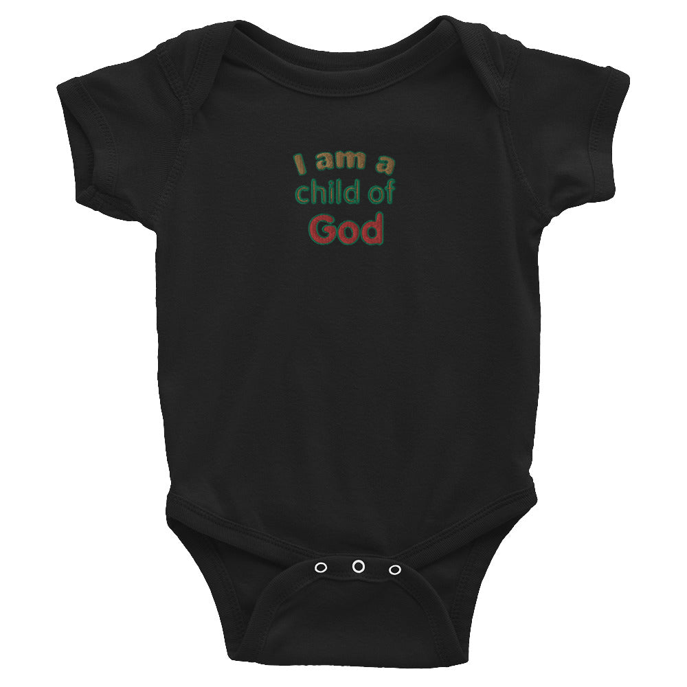 I Am a Child of God Embroidered Baby Bodysuit