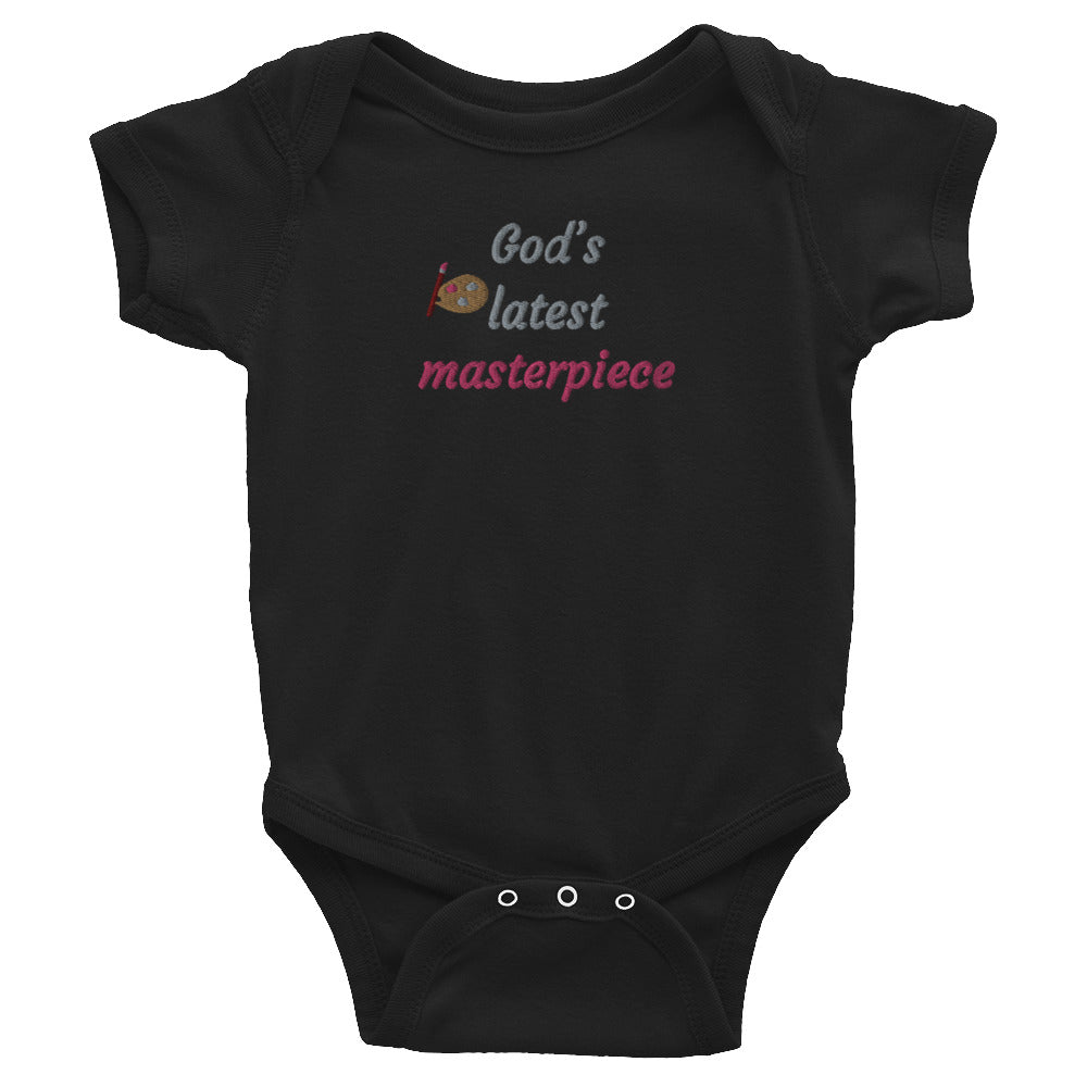 God's Latest Masterpiece Embroidered Baby Bodysuit
