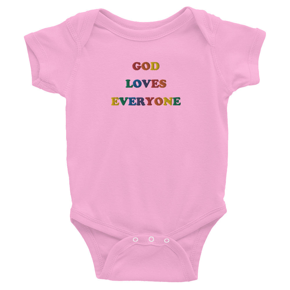 God Loves Everyone Embroidered Baby Bodysuit