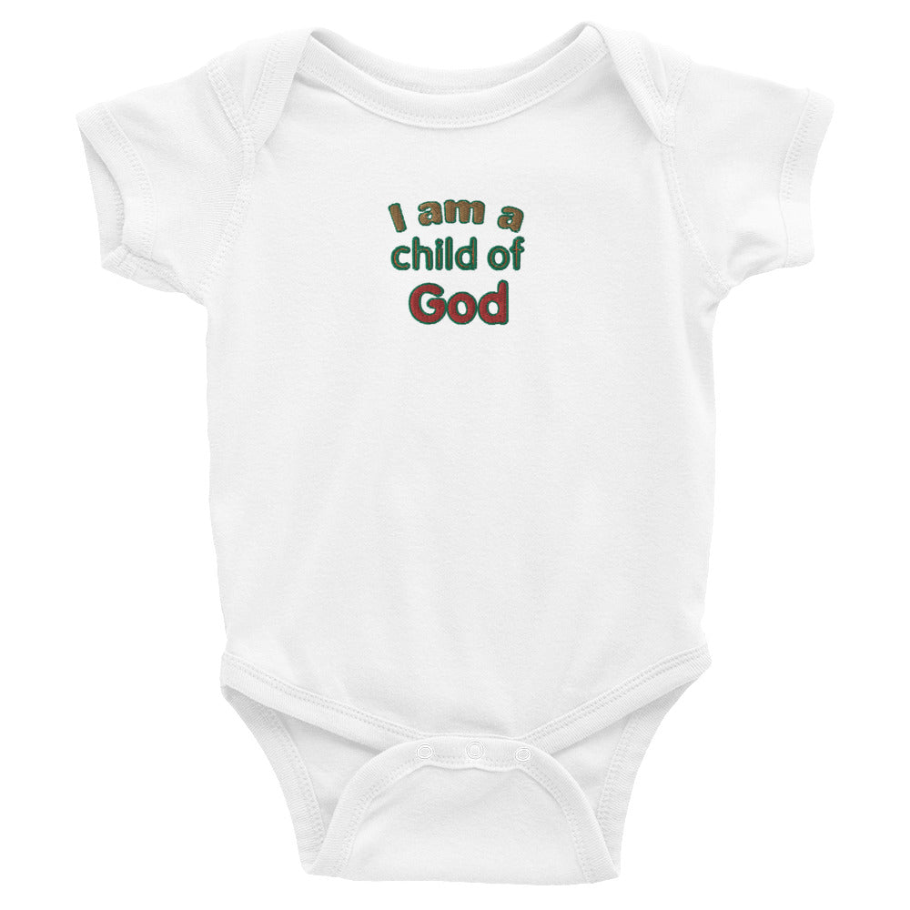 I Am a Child of God Embroidered Baby Bodysuit