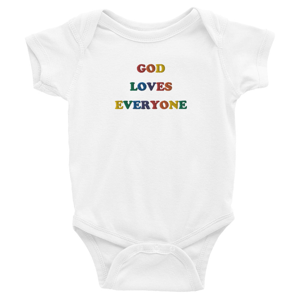 God Loves Everyone Embroidered Baby Bodysuit