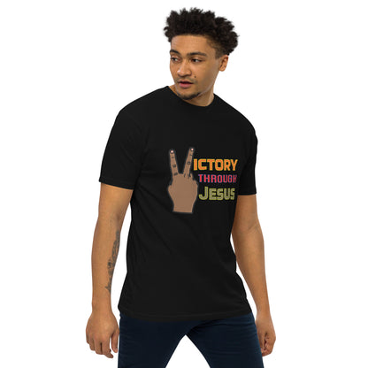 Victory through Jesus 1 Men’s Heavyweight Tee