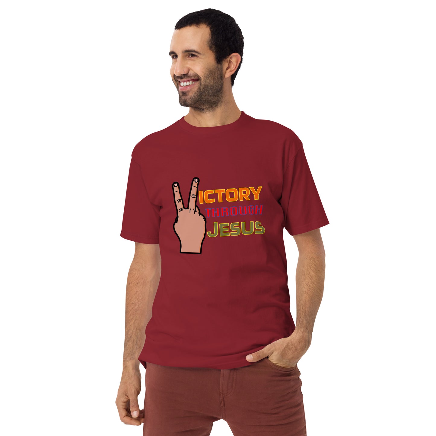 Victory through Jesus 2 Men’s Heavyweight Tee