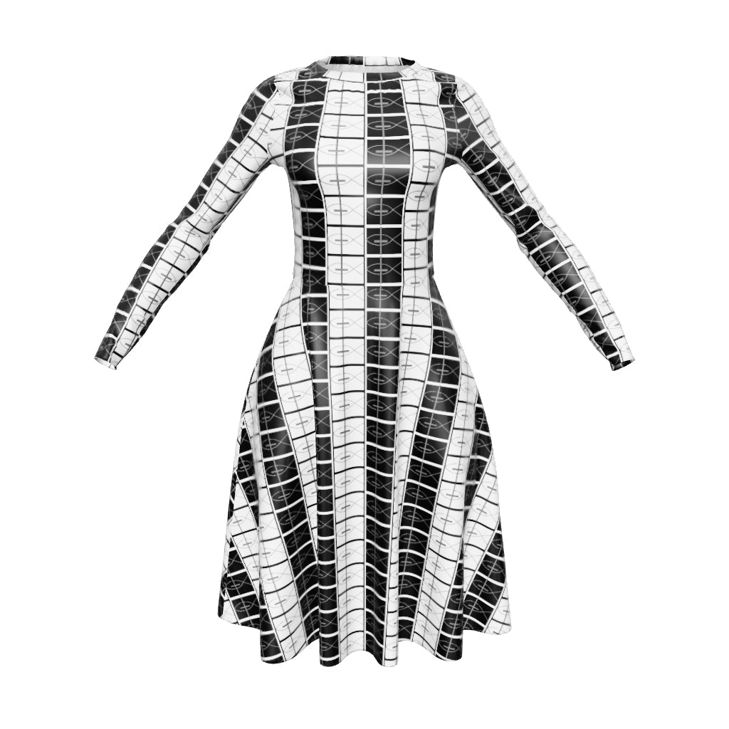 Ichthys and Cross Black and White Patterned Midi Dress