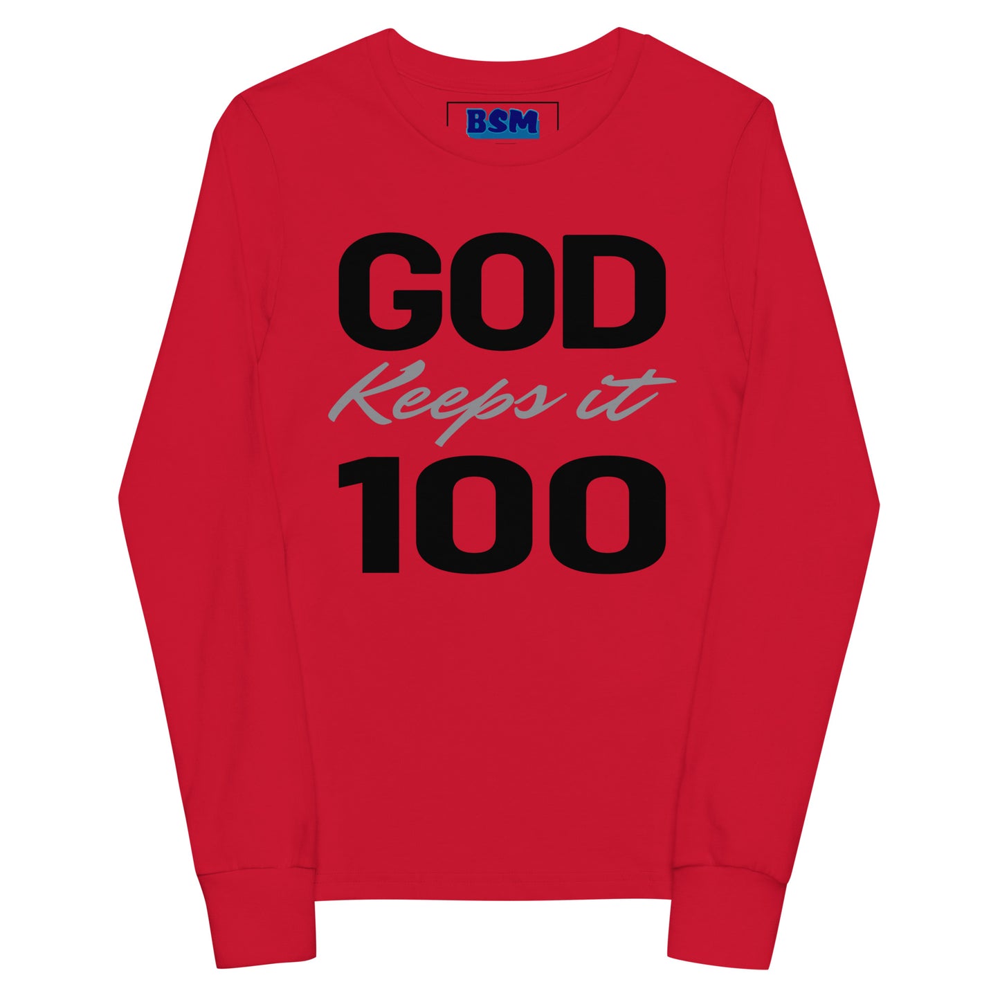 God Keeps It 100 Youth Long-Sleeve Tee